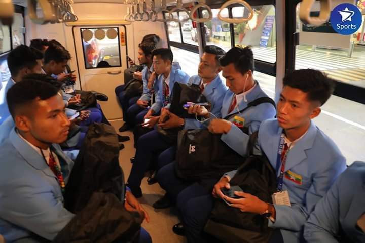 Members of the Myanmar U-22 football team reportedly complained about their buses being cramped. (ASEAN Football News / Facebook)