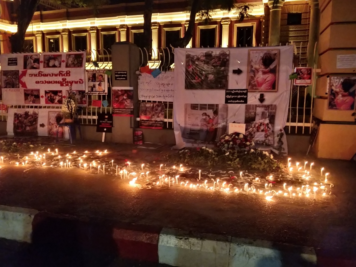 A shrine for people who died during demonstrations against the Myanmar military coup. (Supplied)