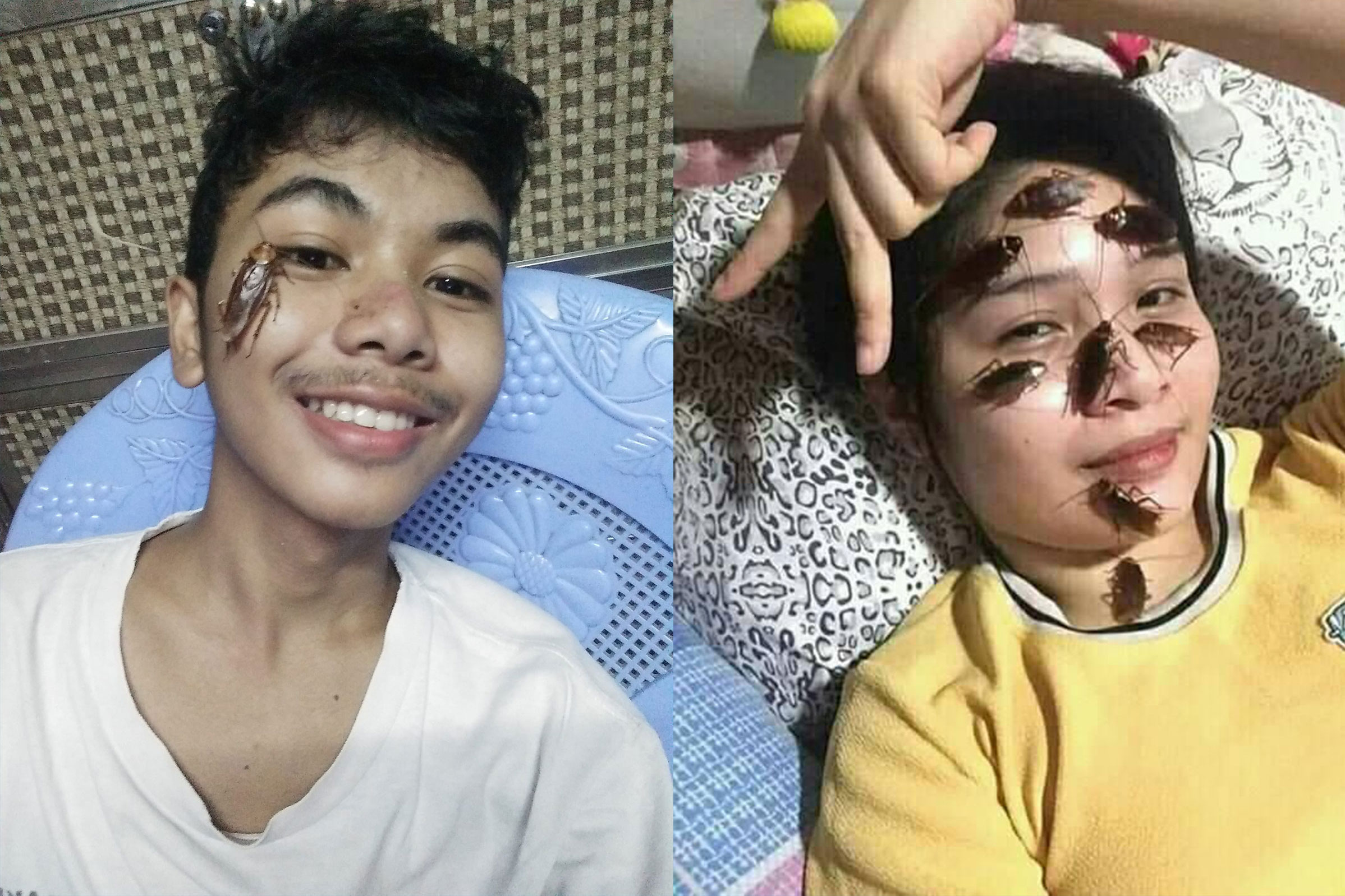 Alex Aung (left) is believed to have started the #cockroachchallenge with this photo. And to the left is an enthusiastic accepter of said challenge. (Facebook)