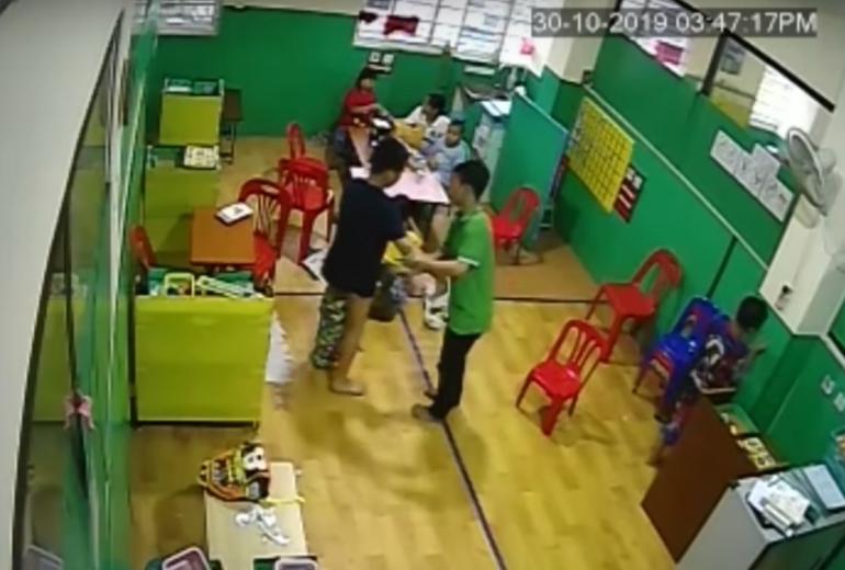 A screenshot of CCTV footage of the incident at New World Therapeutic Training Centre in Yangon's North Dagon township.