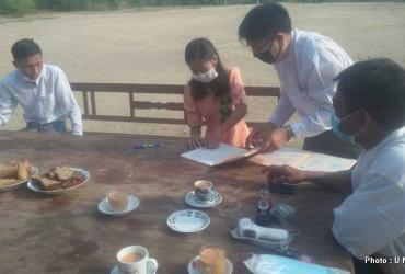 The couple tied the knot at a high school repurposed as a quarantine centre in Monywa township, Sagaing region. (Nyo Win)