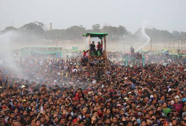 People gather for a music performance at the 'Chindwin Thingyan'—a Burmese New Year celebration in Sagaing region's Monywa in April, 2019. (Facebook / Chindwin Thingyan)