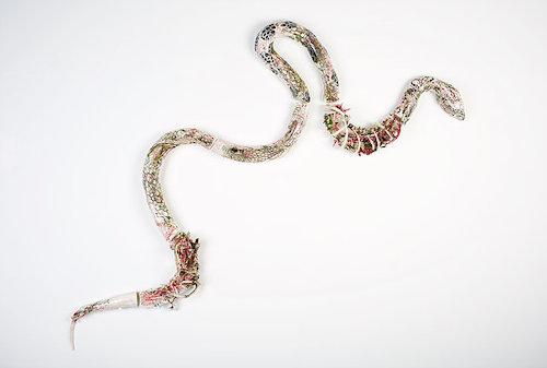 A ceramics sculpture of a serpent by Soe Yu Nwe.